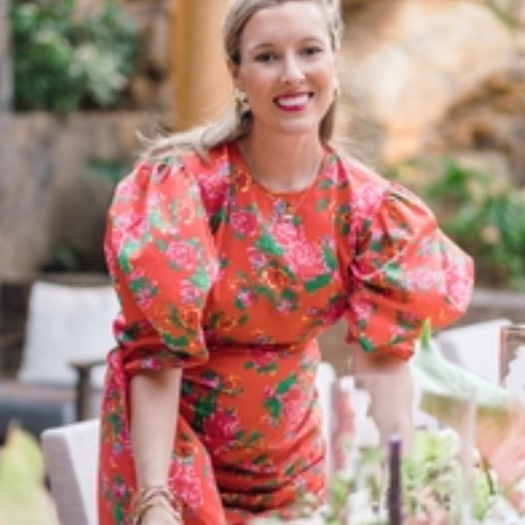 NWOT RHODE Pia Resort Red Floral Puff-Sleeve Ruched Mini Dress Size XS - Picture 6 of 16